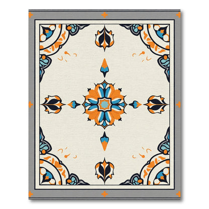 Ornate Orange Blue Floral Medallion Rug