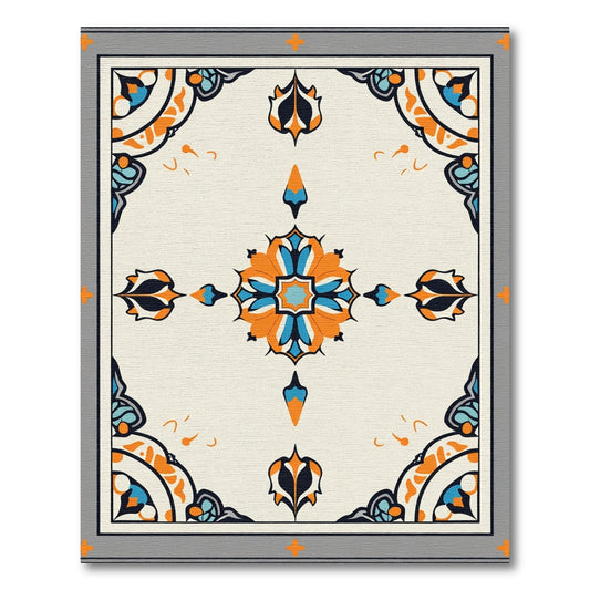 Ornate Orange Blue Floral Medallion Rug