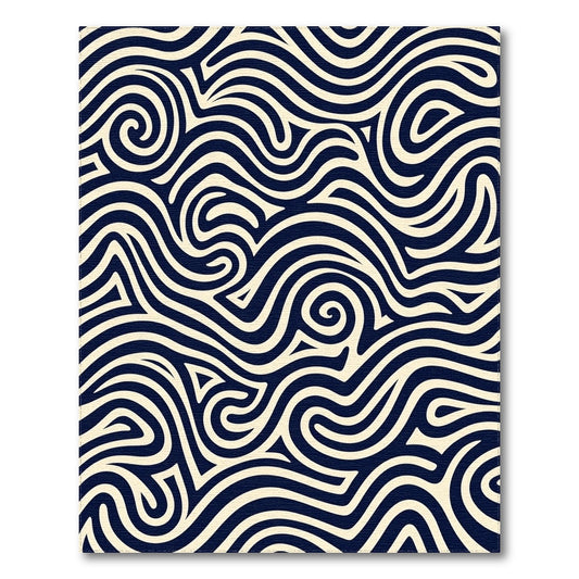 Navy Cream Swirling Waves Rug