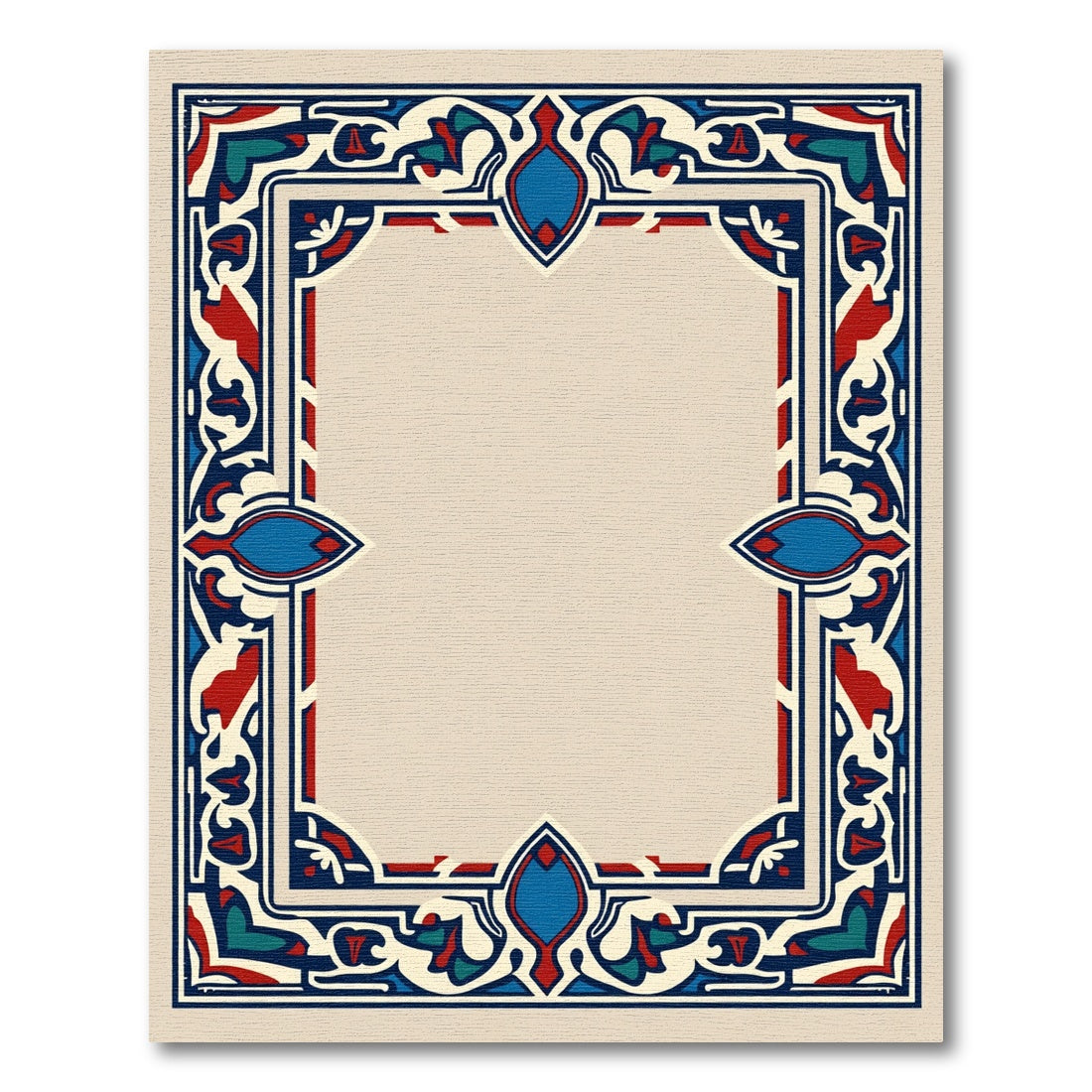Rich Red Blue Ivory Ornamental Frame Rug