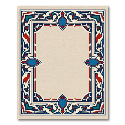 Rich Red Blue Ivory Ornamental Frame Rug