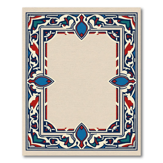 Rich Red Blue Ivory Ornamental Frame Rug