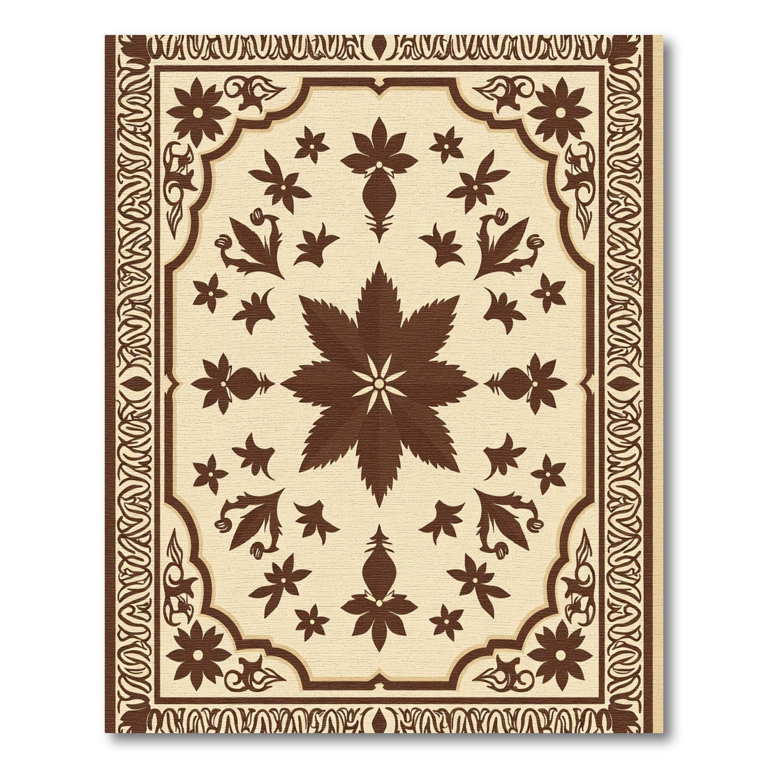 Dark Brown Floral Medallion Cream Rug