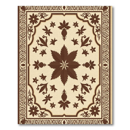 Dark Brown Floral Medallion Cream Rug