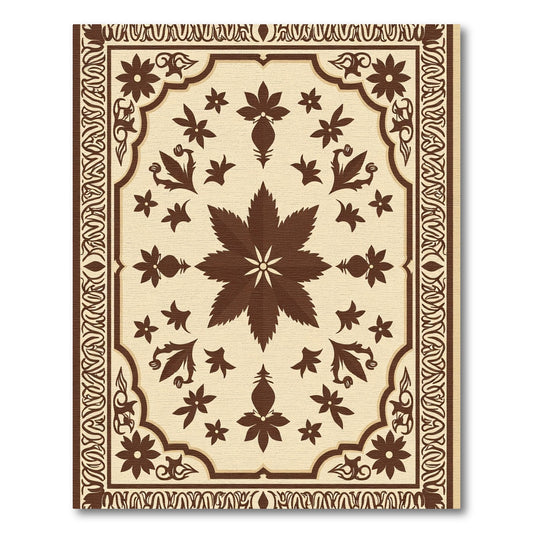Dark Brown Floral Medallion Cream Rug