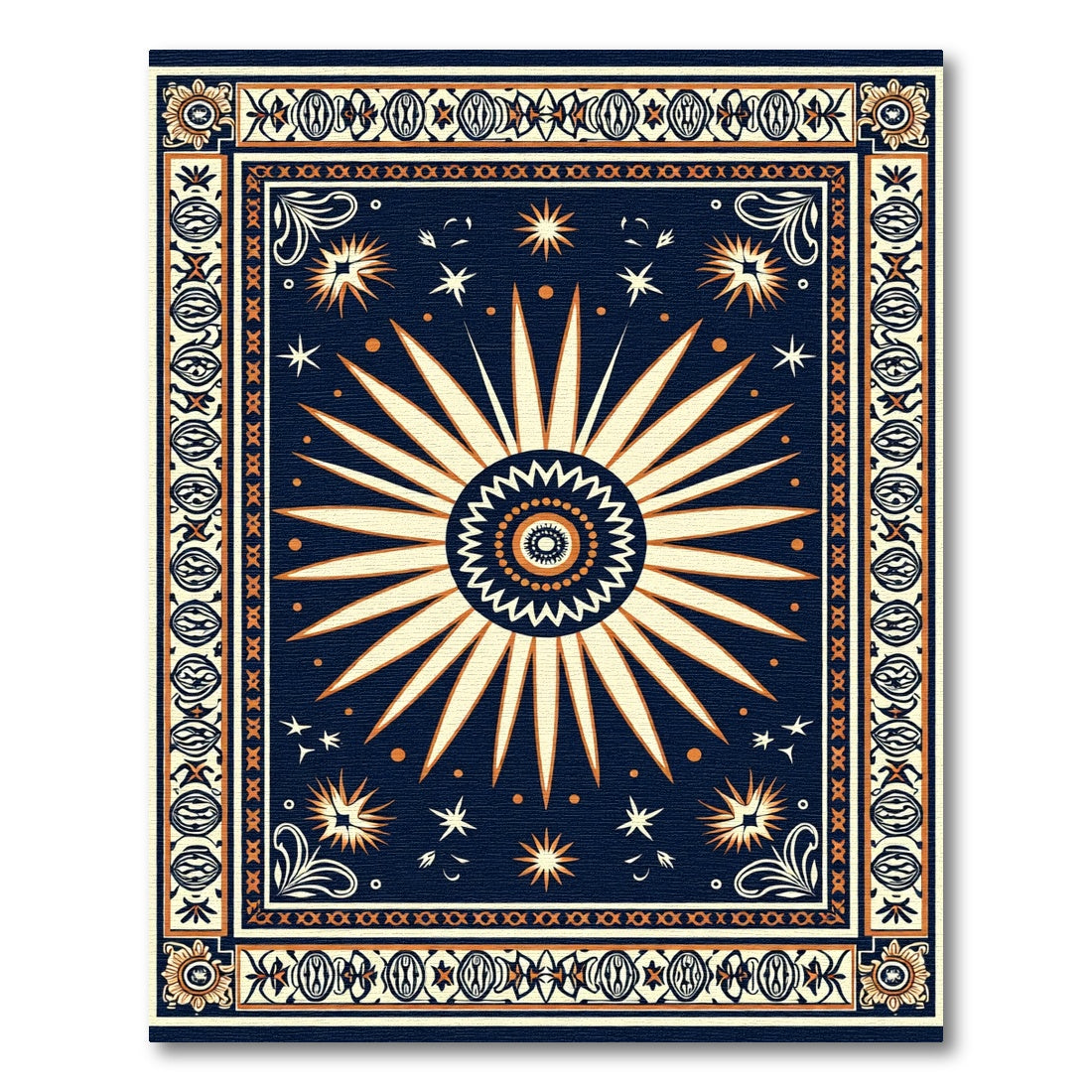 Navy Orange Celestial Sunburst Rug