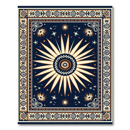 Navy Orange Celestial Sunburst Rug