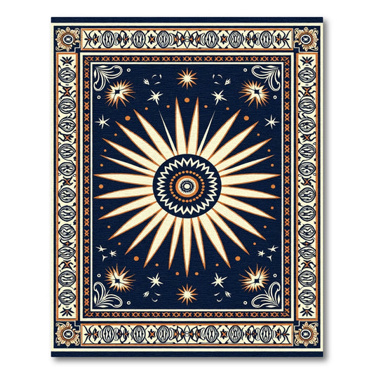 Navy Orange Celestial Sunburst Rug