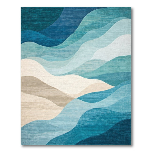 Teal Blue Layered Waves Rug