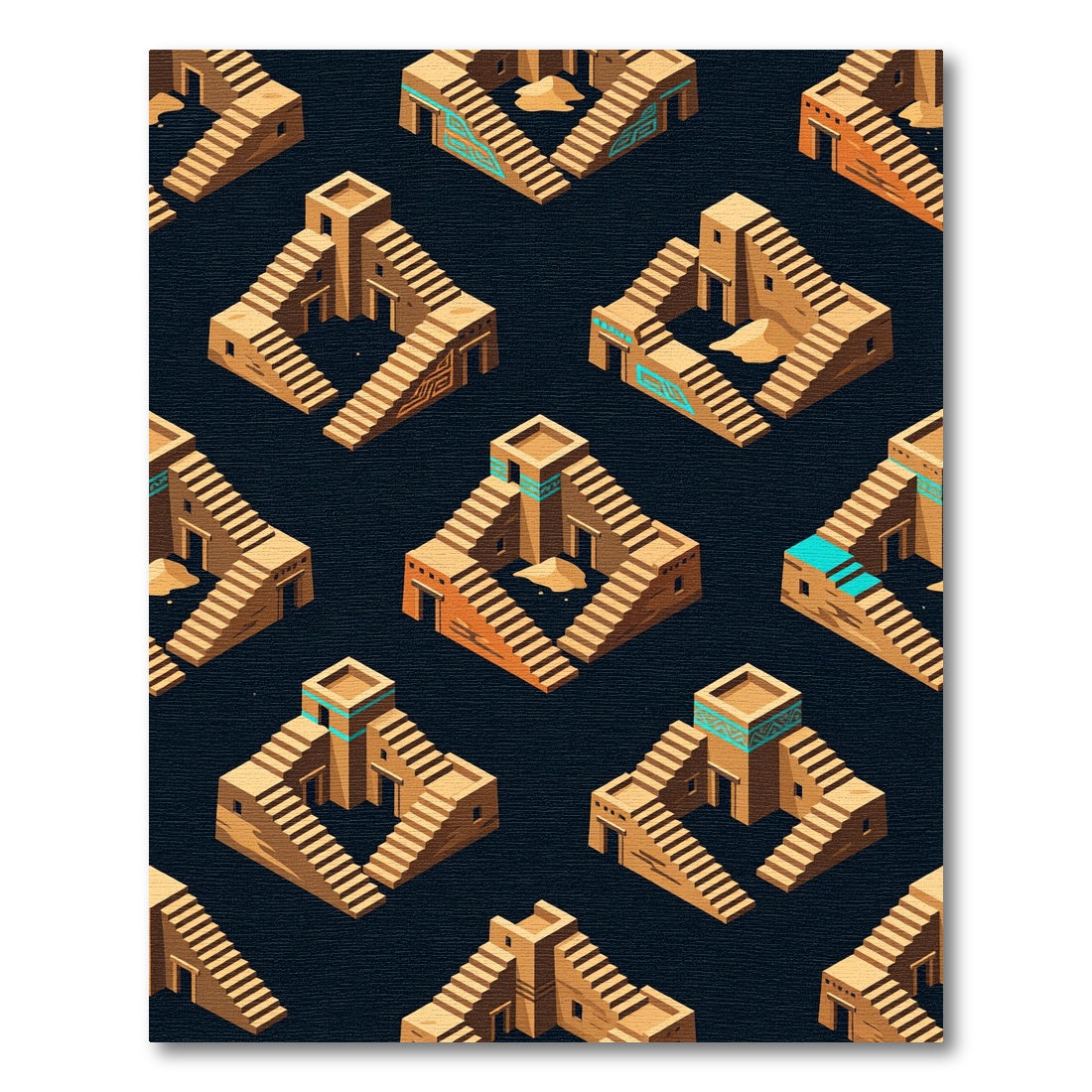 Terracotta Staircase Architectural Geometric Rug