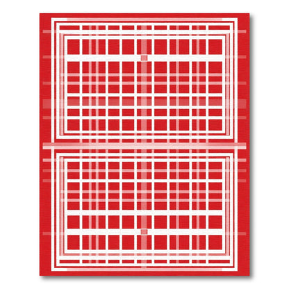 Red White Geometric Layered Grid Rug