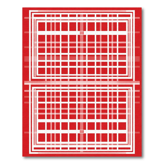 Red White Geometric Layered Grid Rug