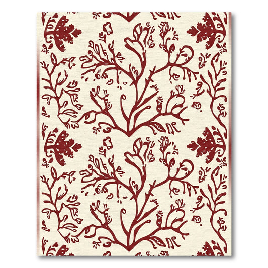 Deep Red Branching Botanical Pattern Rug