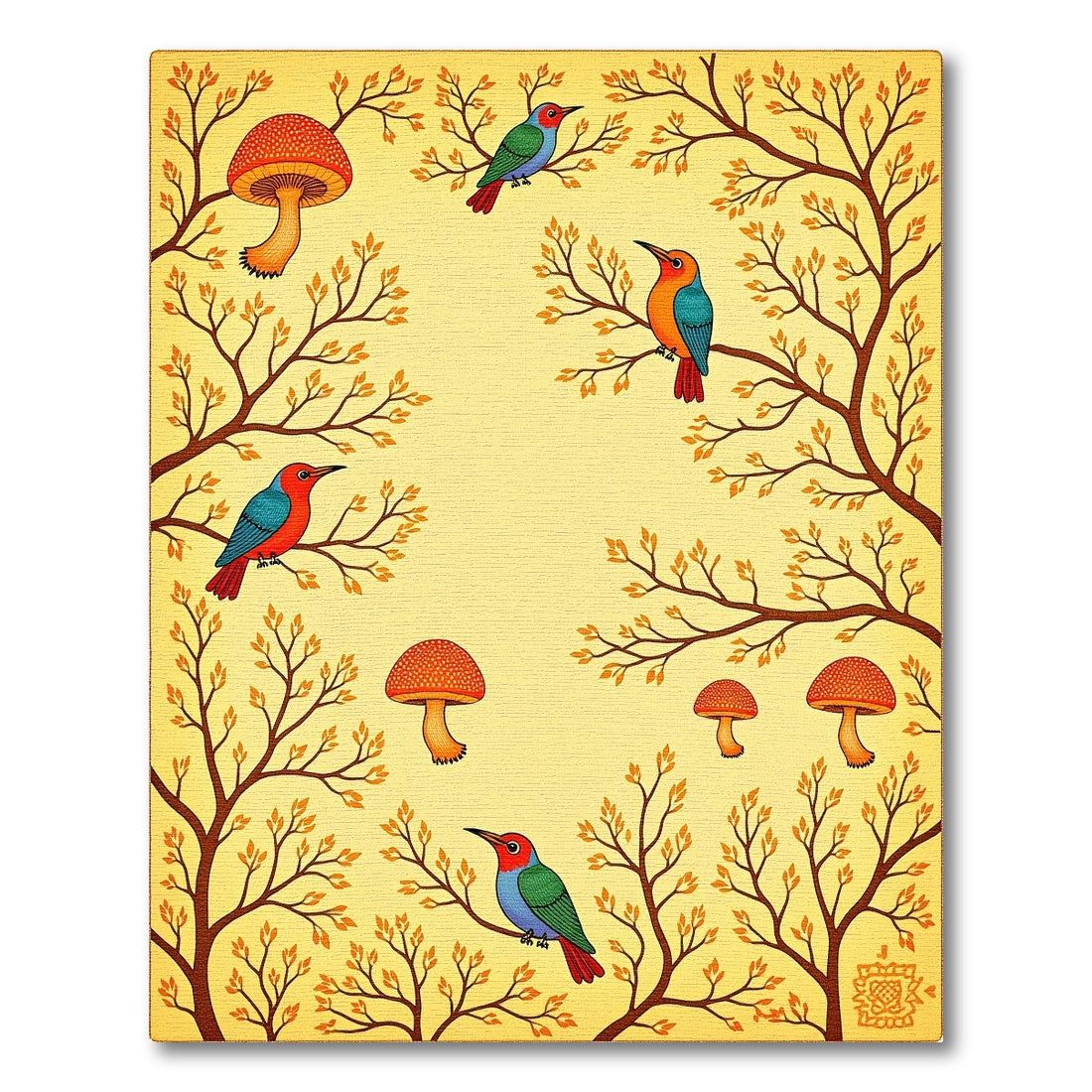 Whimsical Birds and Mushroom Forest Ground Rug