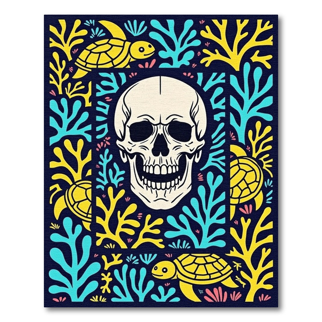 Yellow Turquoise Turtle Skull Marine Life Rug