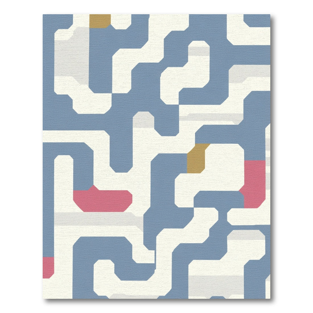 Blue Geometric Maze Linework Rug