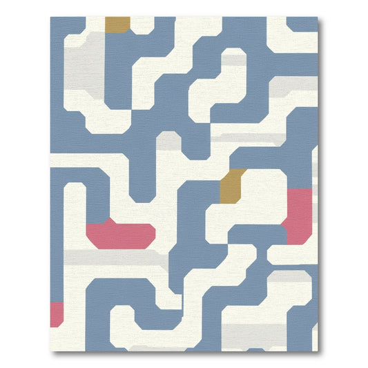 Blue Geometric Maze Linework Rug