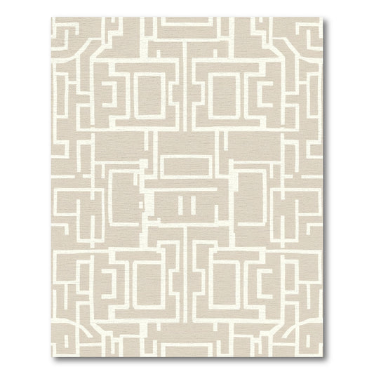 Taupe White Geometric Labyrinth Rug