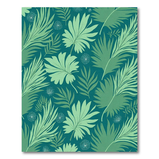 Emerald Tropical Palm Leaf Collage Rug