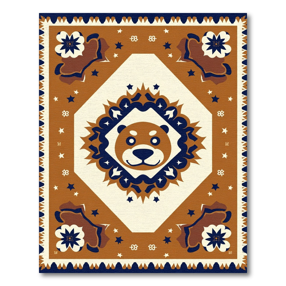 Friendly Bear Face Diamond Medallion Rug