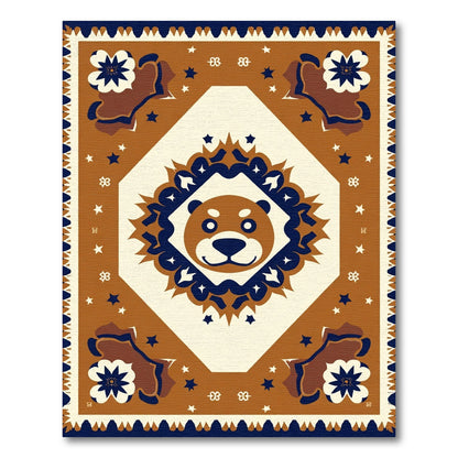 Friendly Bear Face Diamond Medallion Rug