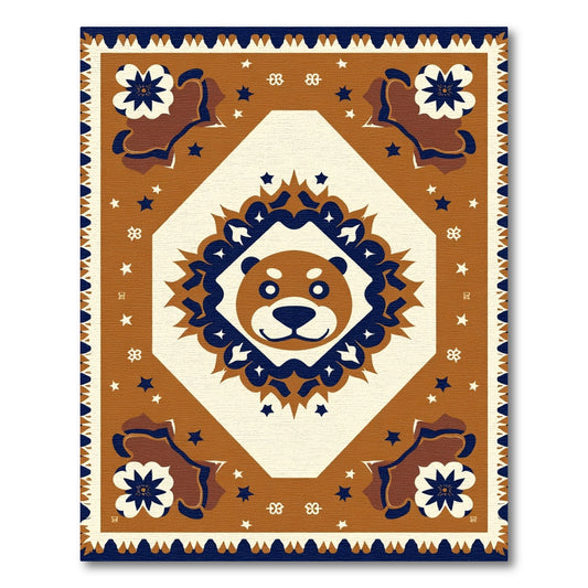 Friendly Bear Face Diamond Medallion Rug