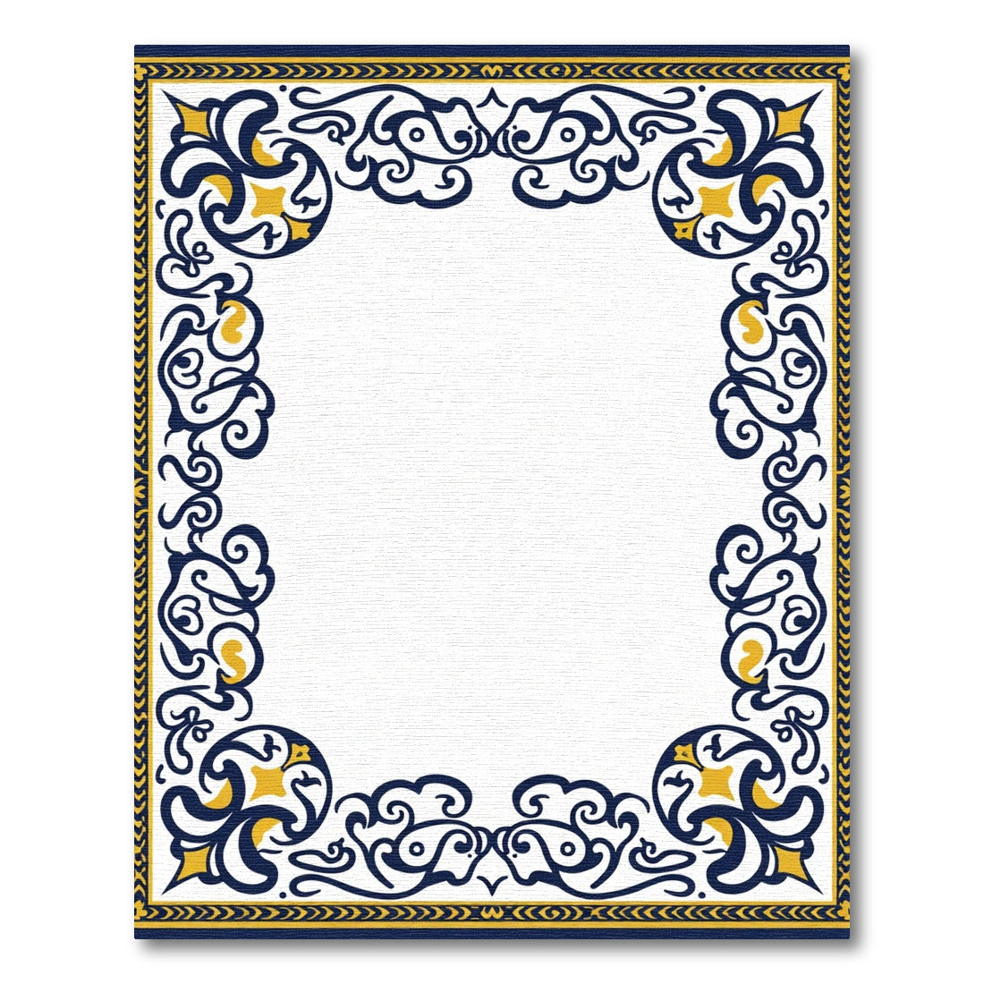 Navy Gold Ornate Scrollwork Corner Rug