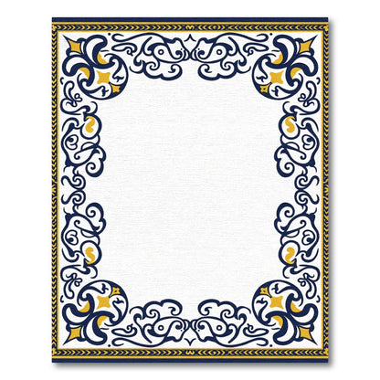 Navy Gold Ornate Scrollwork Corner Rug