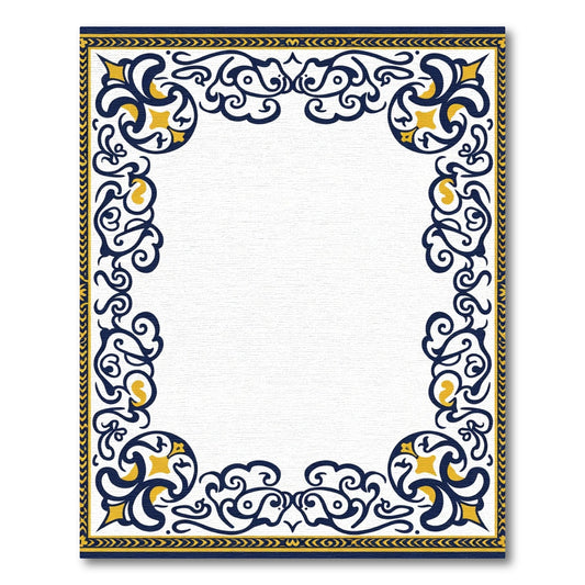 Navy Gold Ornate Scrollwork Corner Rug