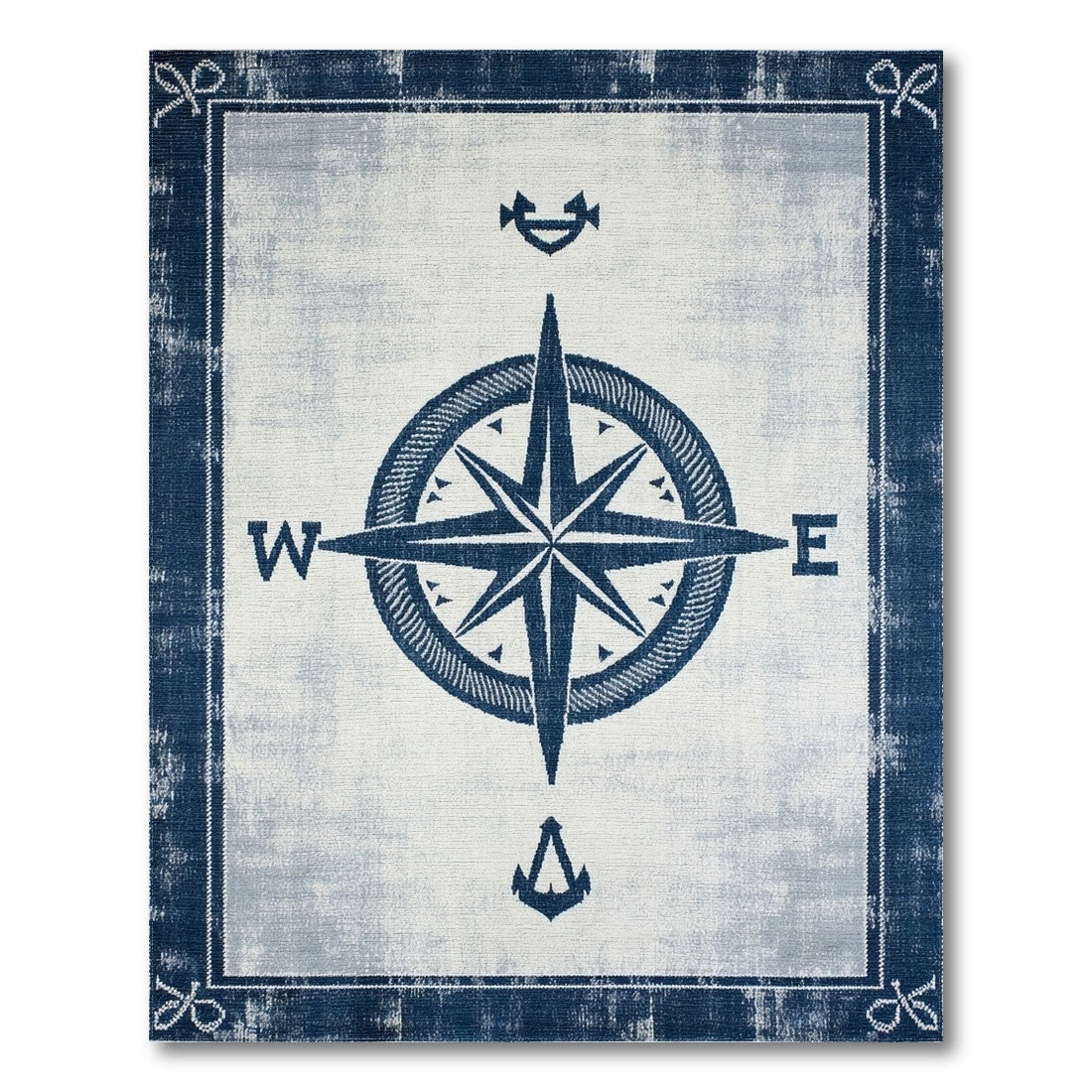 Blue Nautical Compass Washable Area Rug