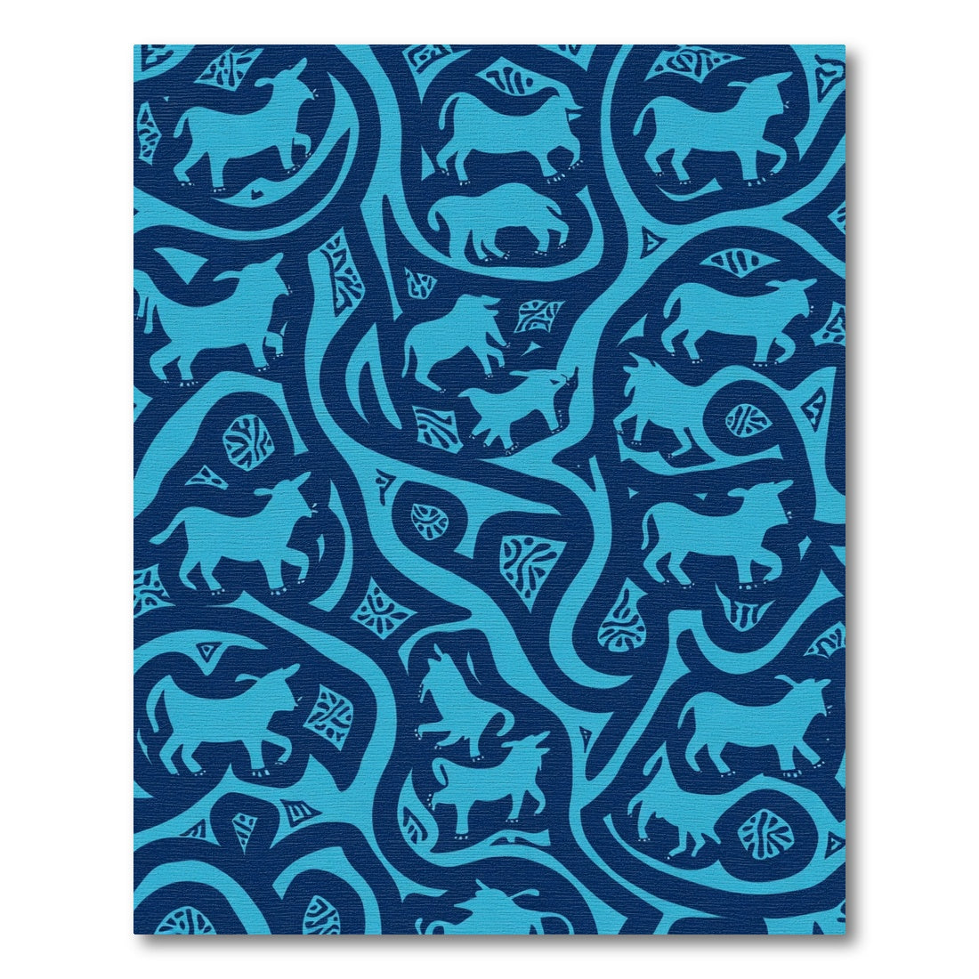 Cerulean Bull Swirl Folk Rug