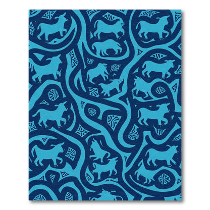 Cerulean Bull Swirl Folk Rug