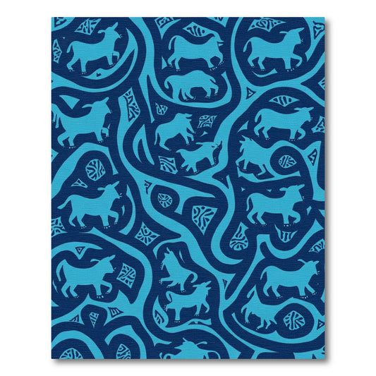 Cerulean Bull Swirl Folk Rug