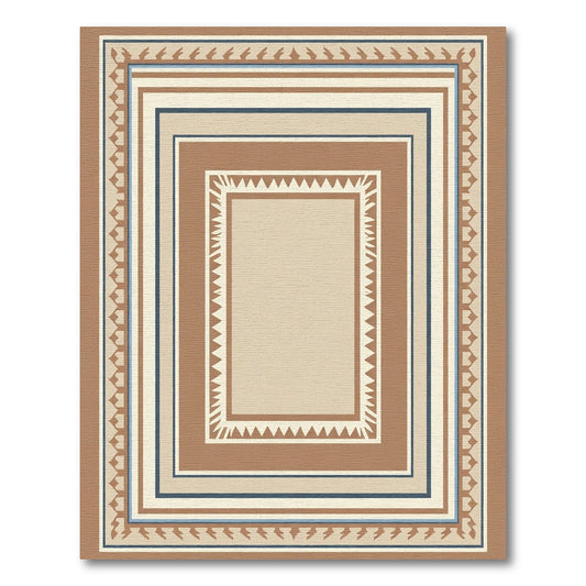 Geometric Terracotta Bordered Frame Rug