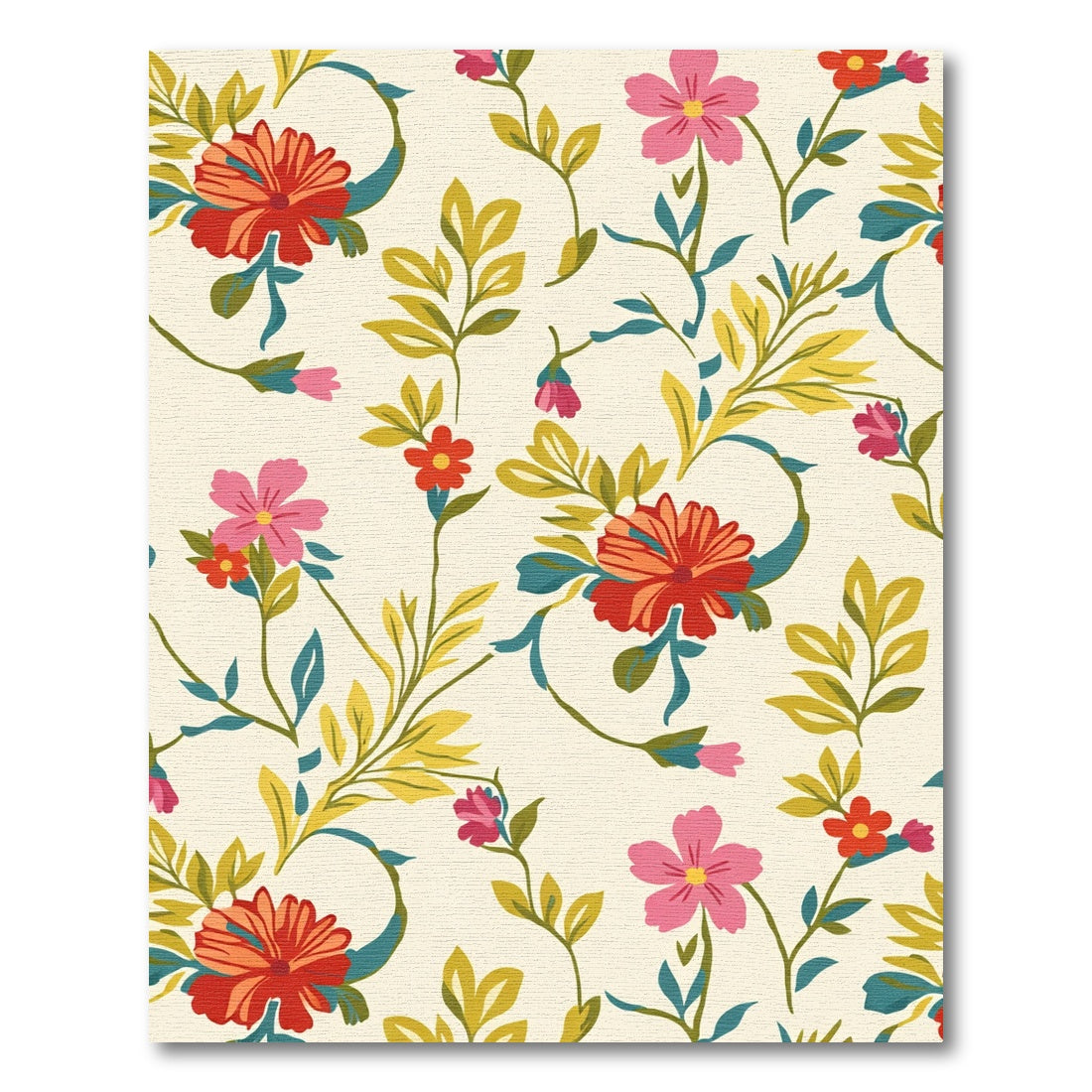 Red Pink Floral Vine Garden Rug