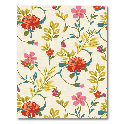 Red Pink Floral Vine Garden Rug