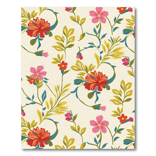 Red Pink Floral Vine Garden Rug