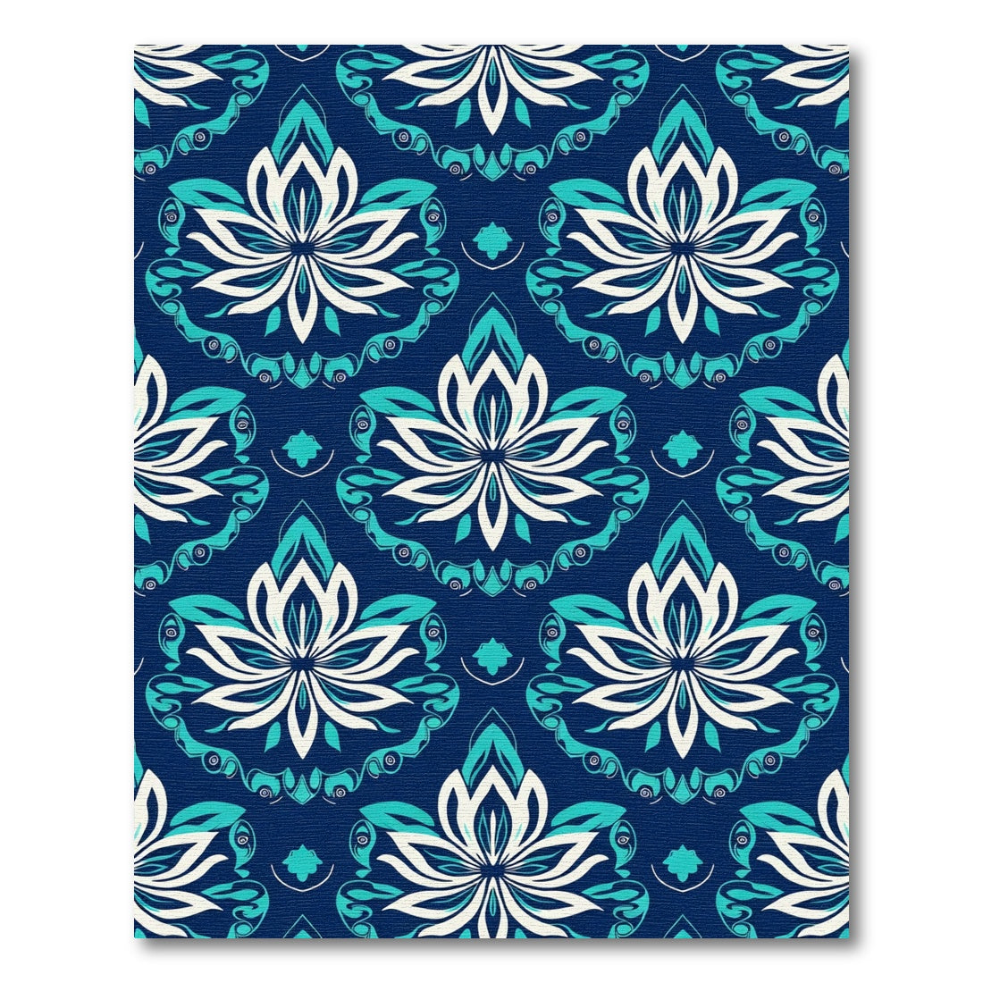Rich Teal Lotus Medallion Repeating Rug