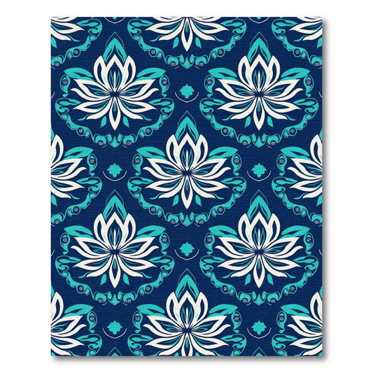 Rich Teal Lotus Medallion Repeating Rug