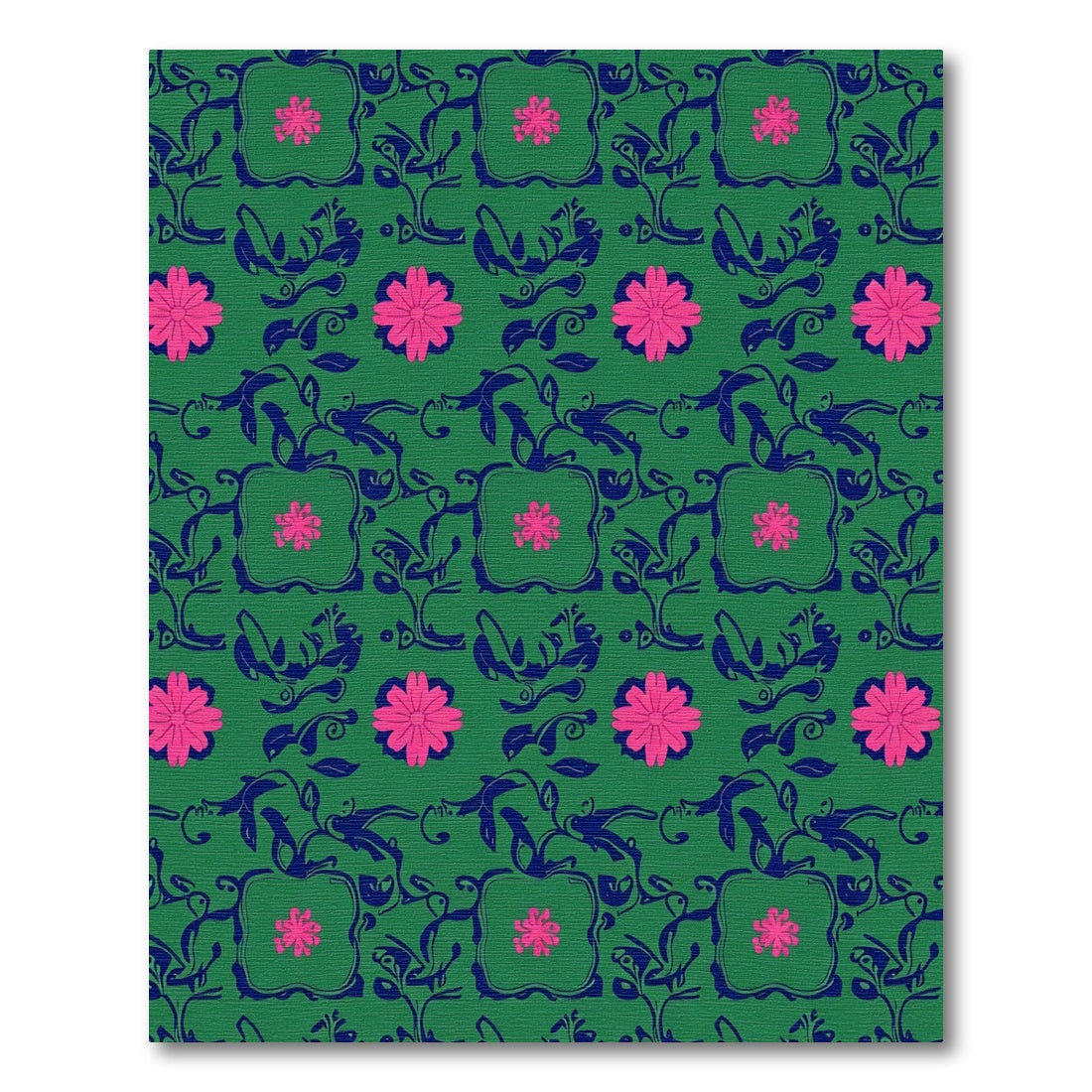 Green Pink Floral Vine Square Rug