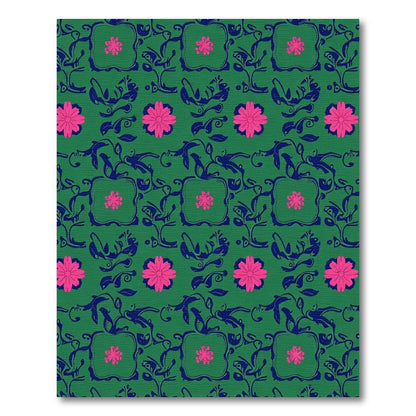 Green Pink Floral Vine Square Rug