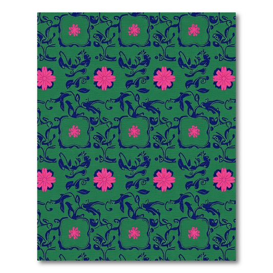Green Pink Floral Vine Square Rug