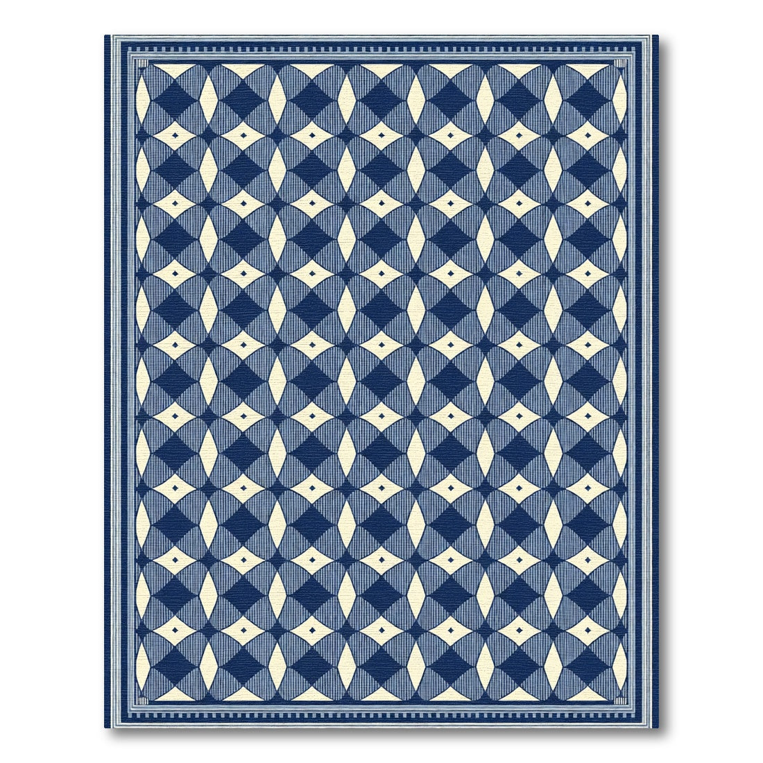 Deep Blue Interlocking Diamond Border Rug