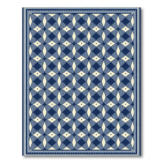 Deep Blue Interlocking Diamond Border Rug