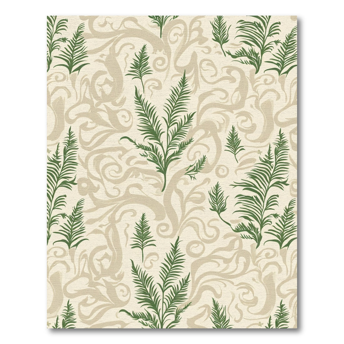 Green Fern Foliage on Cream Swirls Rug