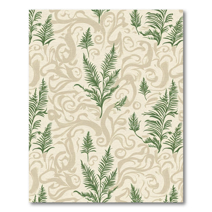 Green Fern Foliage on Cream Swirls Rug