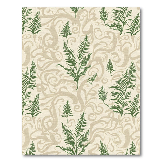 Green Fern Foliage on Cream Swirls Rug