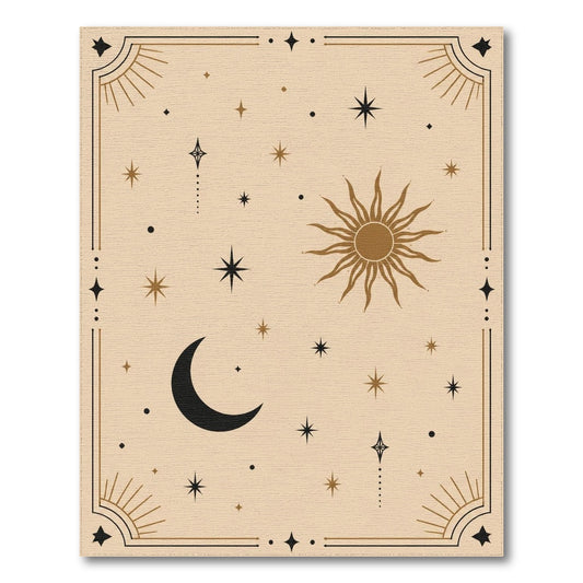 Boho Celestial Sun Moon Stars Area Rug