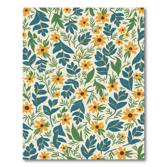 Yellow Daisy Botanical Leaf Arrangement Rug