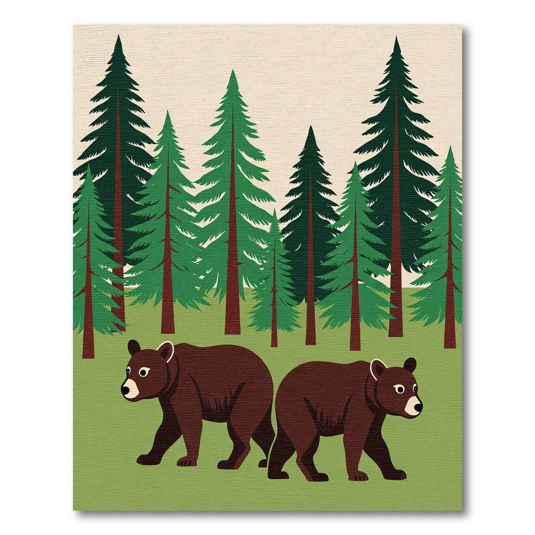 Brown Bears And Forest Landscape Rug